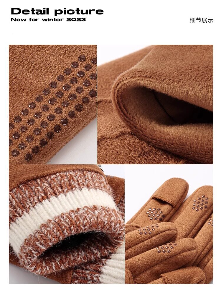 HENGYUANXIANG MENS SUEDE GLOVES AUTUMN AND WINTER VELVET WARM WINDPROOF SILICONE ANTI-SLIP TOUCHSCREEN SPORTS OUTDOOR GLOVES