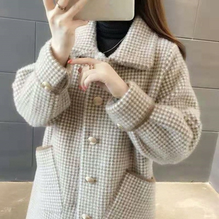水貂绒女新款外套2026春秋款简约方领不掉毛加厚仿水貂绒外套女潮