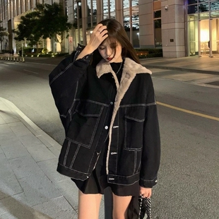 加厚休闲秋冬款外套百搭女港风韩版2026工装加绒棉服牛仔宽松