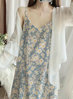 大码女装炸街网红职业西装套装女春夏季韩版吊带碎花连衣裙两件套