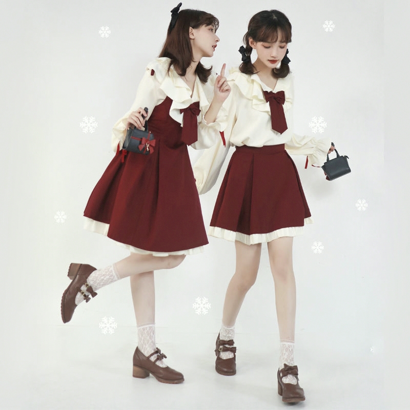 2025秋冬季新款学院风气质jk制服套装裙圣诞洋气洛丽塔连衣裙女仙