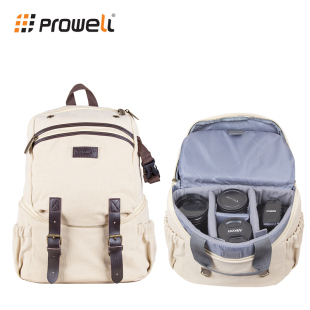Prowell单反相机包双肩包多功能微单背包休闲复古帆布防水摄影包