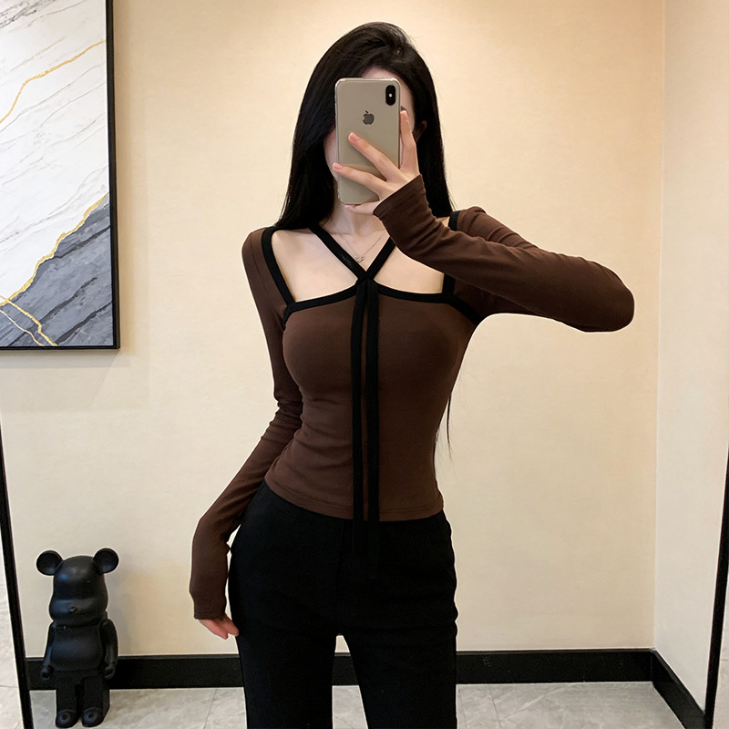 设计感小众绑带内搭长袖T恤女装2026春季打底衫加厚保暖显瘦上衣,女装/女士精品,T恤,淘宝优惠券,粉丝福利购,淘宝优惠卷