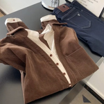 韩系美拉德风复古假两件长袖t恤女秋季新款设计感小众打底衫上衣