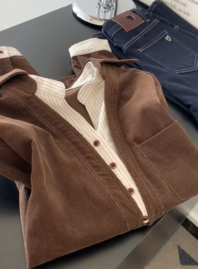 韩系美拉德风复古假两件长袖t恤女秋季新款设计感小众打底衫上衣