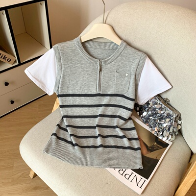 【赠运费险】假两件条纹针织衫