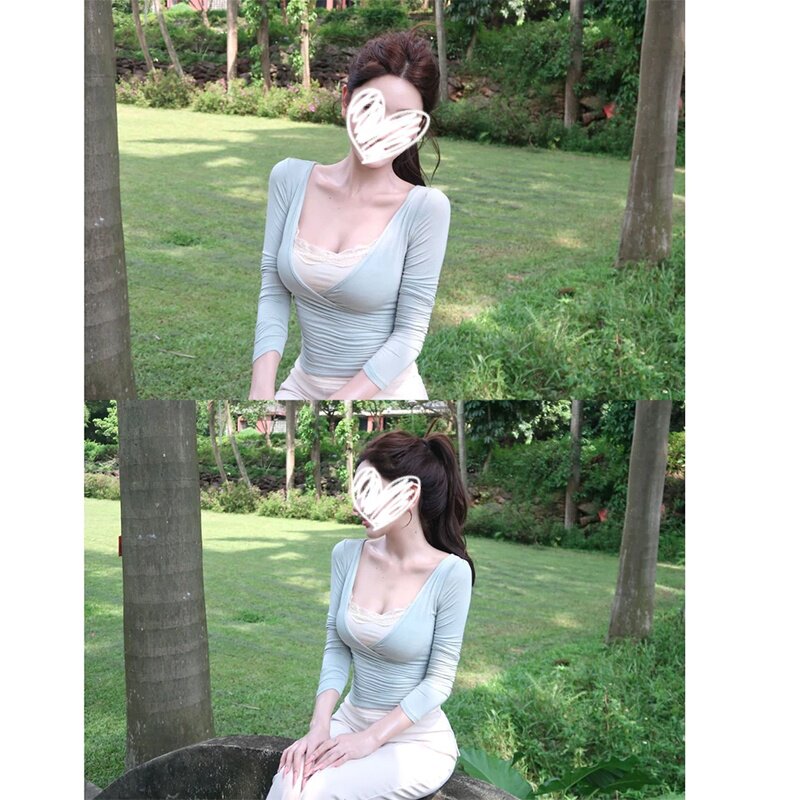 法式气质高级感假两件内搭长袖T恤女装秋冬纯欲修身显瘦百搭上衣