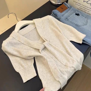 女早秋新款 韩系气质设计感系带针织衫 高级感软糯亲肤超好看小上衣