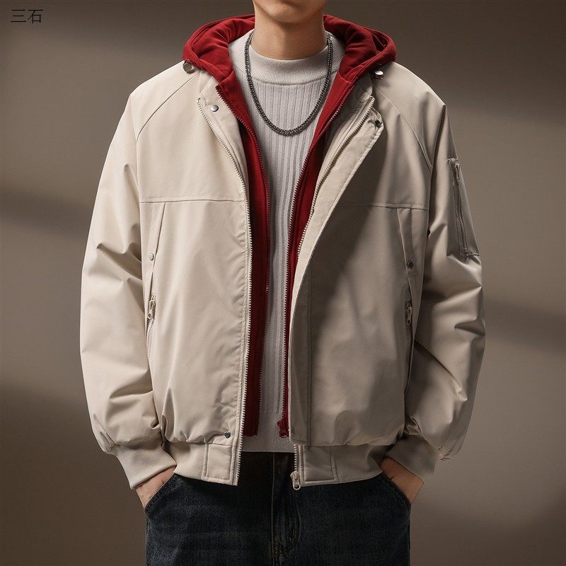 高端美式假两件连帽棉衣外套男士2026冬季新款宽松加厚保暖棉服男,男装,棉衣,淘宝优惠券,粉丝福利购,淘宝优惠卷