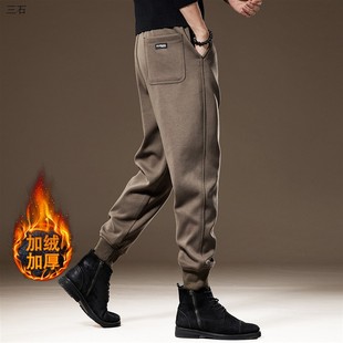 高端美式复古运动针织卫裤男秋季新款松紧腰束脚宽松男士休闲裤子