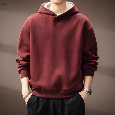 高端美式430g重磅双色连帽卫衣男2025秋季新款潮流宽松休闲外套男