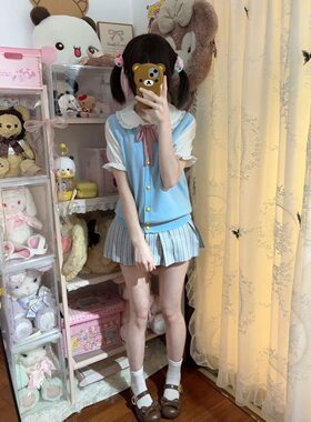 日系小清新出片可爱无袖套头毛衣jk制服纯色马甲背心针织开衫上衣