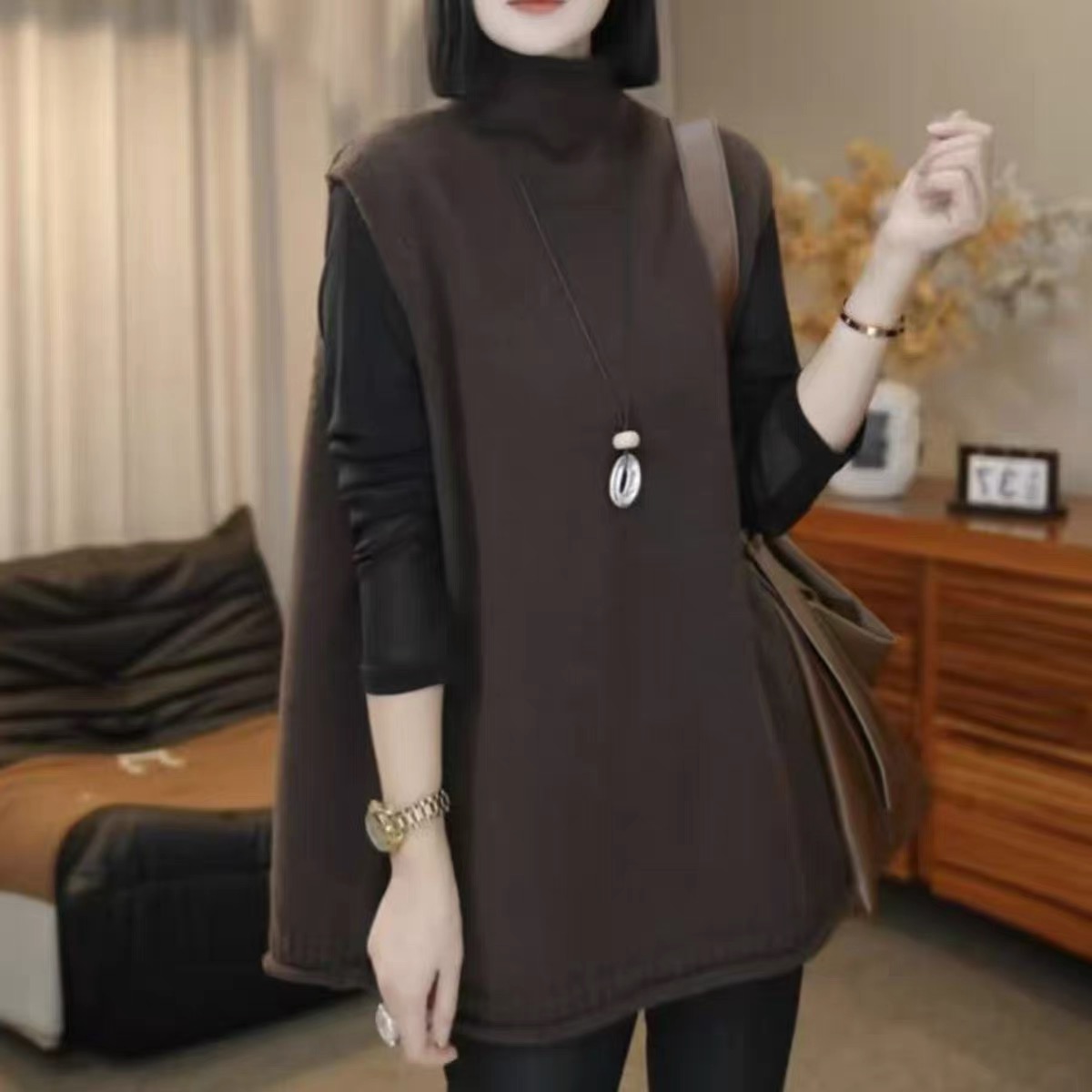 2025秋冬新款韩版宽松显瘦百搭无袖马甲背心女中长款坎肩上衣