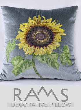 美式乡村样板房办公室沙发飘窗床头靠背 向日葵绣花大靠垫抱枕套