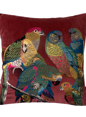 美式乡村样板房沙发靠垫抱枕套家用客厅轻奢高级腰枕红色绣花抱枕