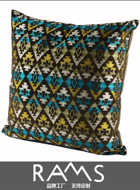 简约现代样板房沙发床头靠垫抱枕套客厅靠包菱形几何刺绣咖色靠枕