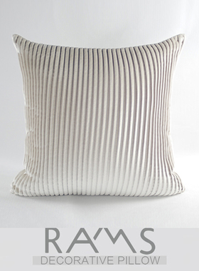 日式样板房沙发靠垫套床头软装大靠垫抱枕套条纹滚边米白绒布腰靠