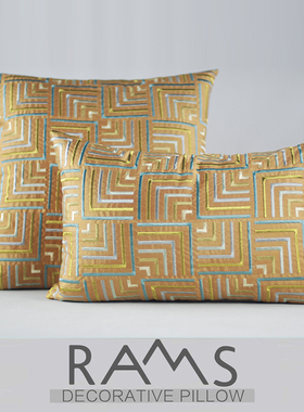 现代样板房装饰靠包办公室椅子靠背中式几何刺绣设计沙发靠垫抱枕