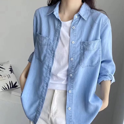 薄款天丝牛仔衬衫搭出整个时尚圈 女 衬衣2026春秋女外套