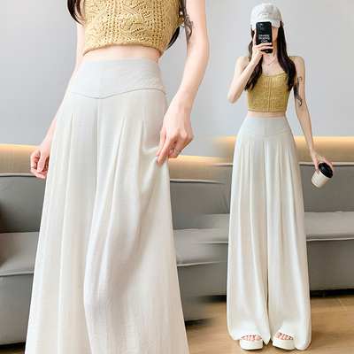 实拍冰丝棉麻阔腿裤女夏季薄款凉凉裤设计感高腰垂感宽松拖地裤裙