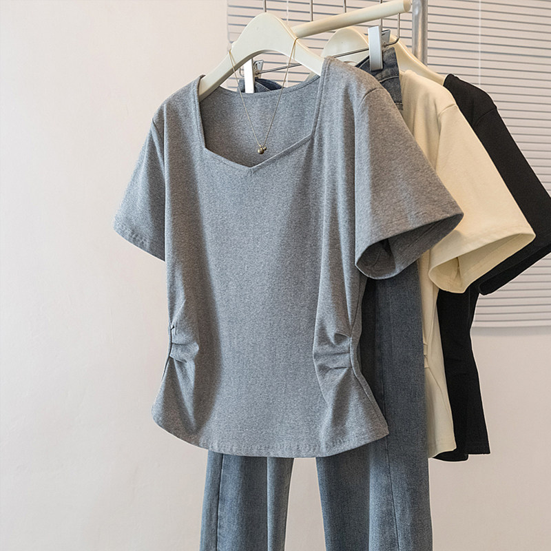 实拍大码女装2025新款韩系时尚气质潮流百搭高级感显瘦T恤上衣