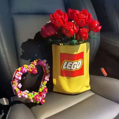 网红积木花乐高玫瑰花束花瓶摆件客厅插花现代高级感玄关家居装饰