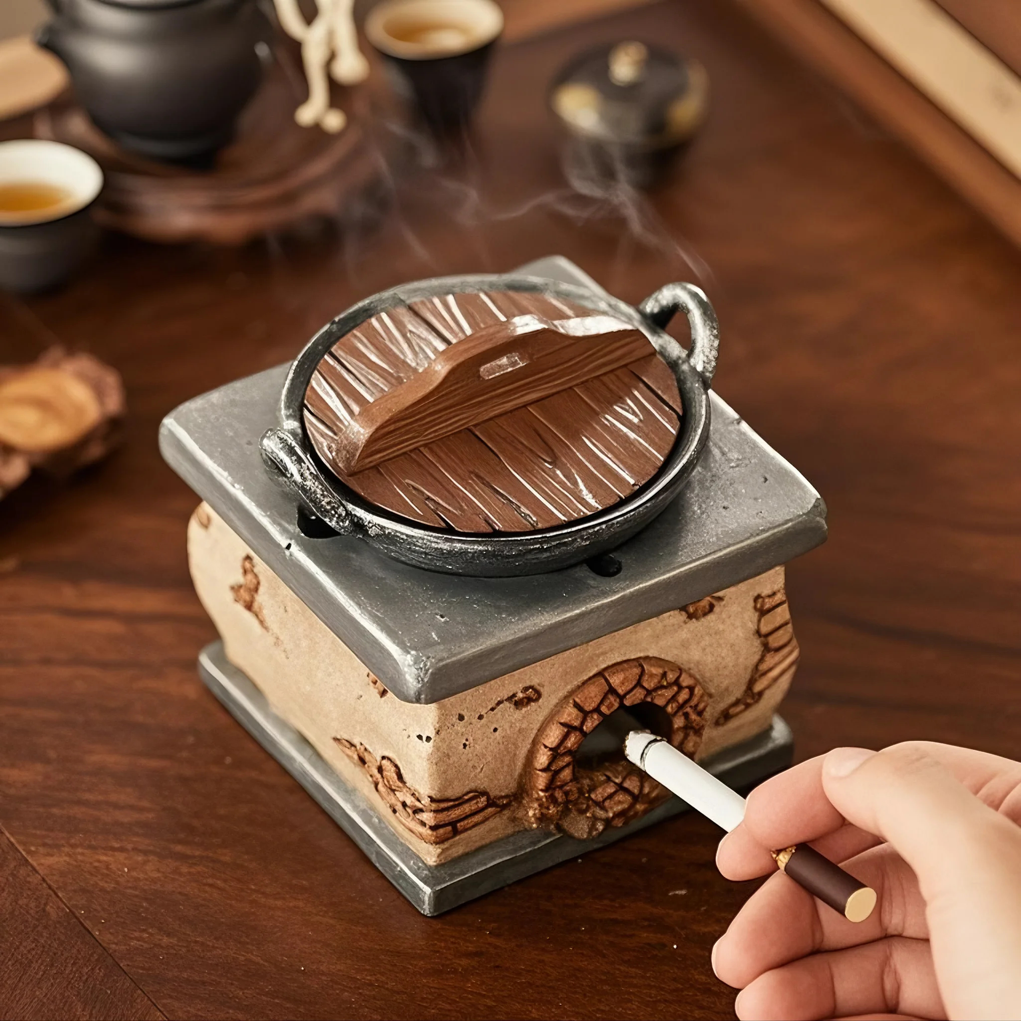 個性灶臺煙灰缸中式復古裝飾擺件