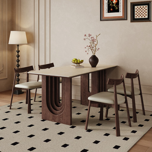 中古风法式岩板餐桌2024新款