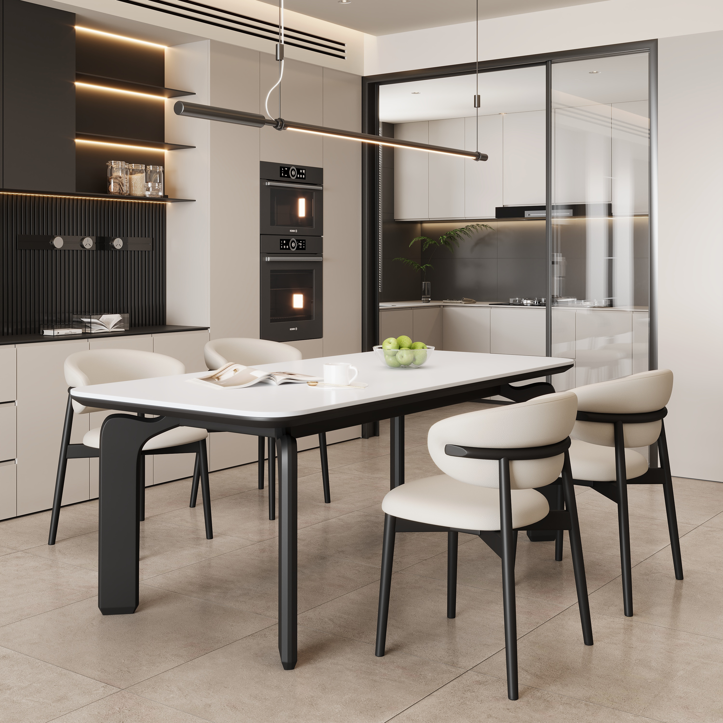 全托岩板餐桌椅组合奶油风小户型家用大象腿长方形饭桌子现代简约