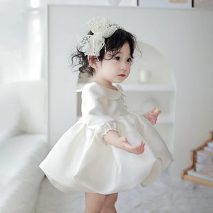 女宝宝周岁生日抓周礼服花童蓬蓬裙秋冬新款公主裙高端婚礼连衣裙