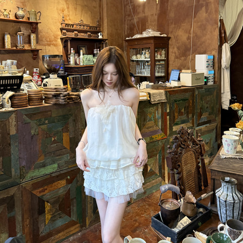 LXLILIUM【清风铃兰】网纱少女款抹胸上衣女夏季花朵配件