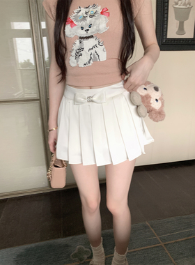 LXLILIUM【白月恋歌】蝴蝶结缎面白色百褶裙女夏季a字半身裙短裙