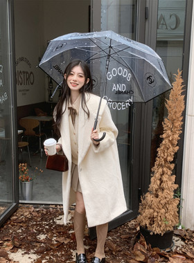 奶白色毛毛仿貂绒大衣女秋冬