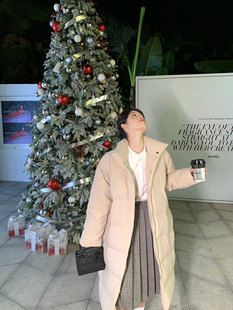 LXLILIUM重磅定制加厚充绒杏色长款面包服90白鸭绒羽绒服北方bi备