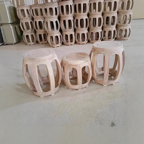 老榆木实木鼓墩明清仿古餐桌圆凳