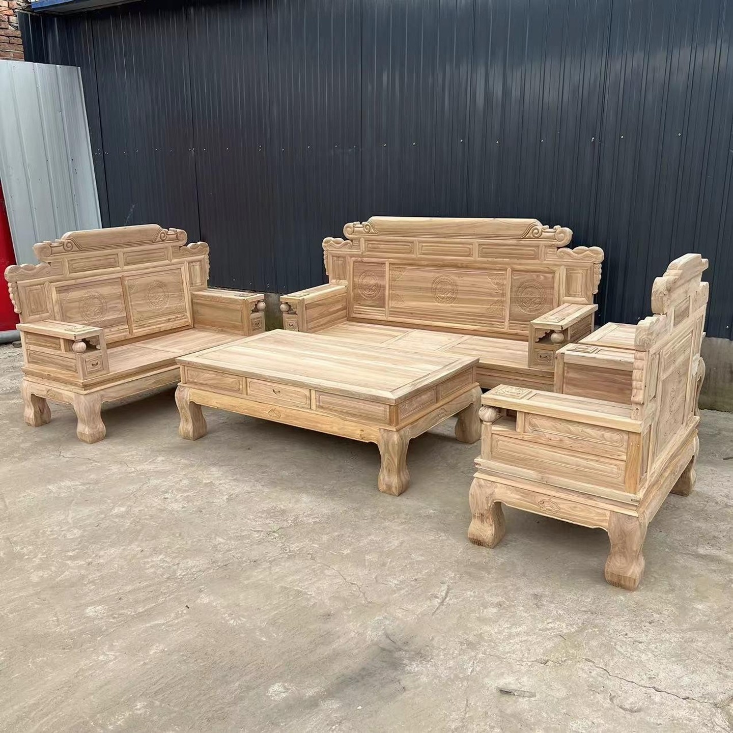 中式实木沙发客厅家用仿古雕刻抽屉桌单人三人位整装茶几白胚家具,住宅家具,实木沙发,淘宝优惠券,粉丝福利购,淘宝优惠卷