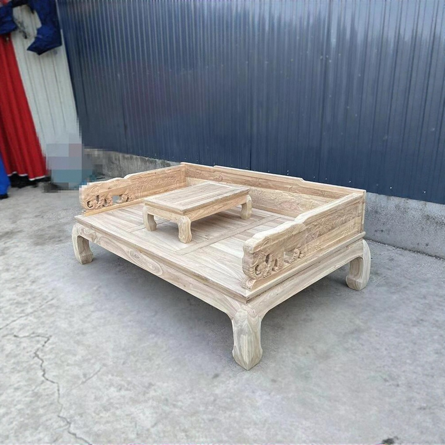 新中式实木罗汉床北方老榆木禅意简约客厅小户型1.2米沙发床白茬