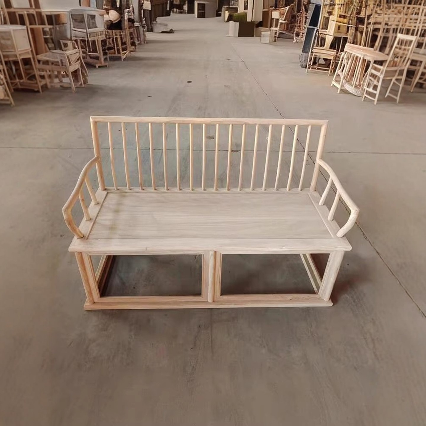 新中式实木沙发北方老榆木仿古禅意长椅双人椅茶椅梳背椅打坐椅子