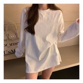 白色长袖 上衣 纯色短袖 t恤女2025春夏新款 学生圆领宽松内搭打底衫