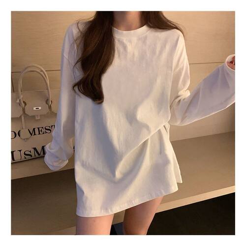 白色长袖t恤女圆领纯色短袖上衣
