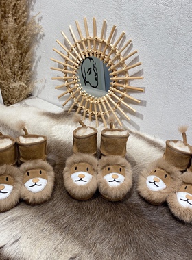 新款真皮小狮子卡通儿童雪地靴男女童棉鞋短靴加厚毛绒防滑保暖