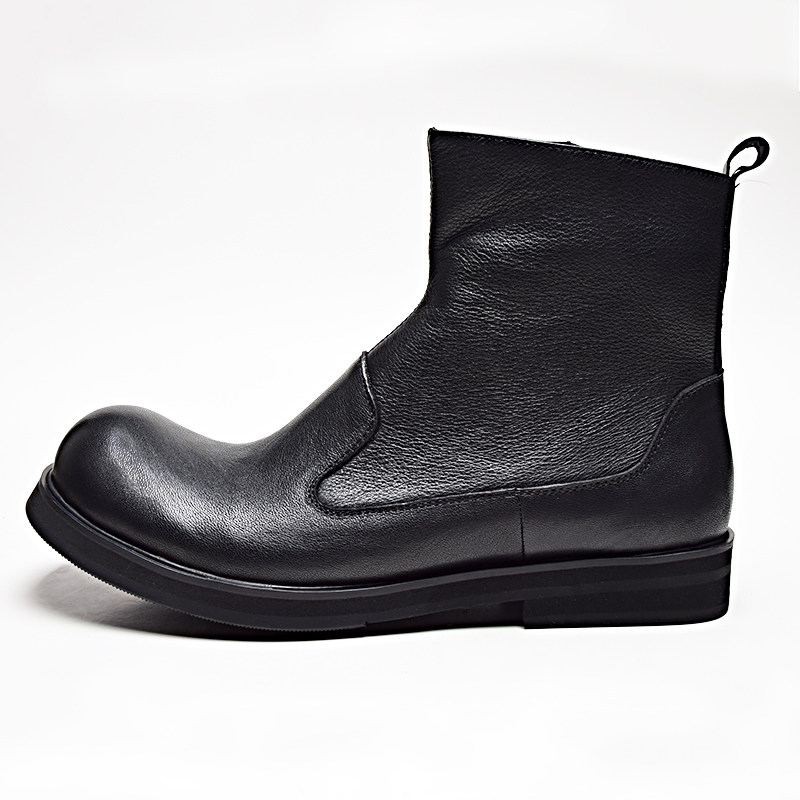 CHELSEA ENGLAND MARTIN MENS BOOTS JAPANESE BIG ROUND TOE MID-HIGH-TOP LEATHER SHOES ZIPPER PLATFORM SOLES HAIRSTYLIST TREND