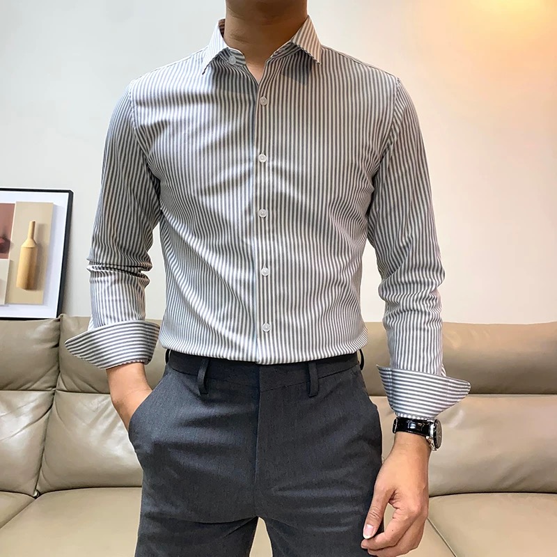 夏季新款男士商务休闲条纹衬衫