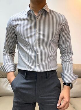 夏季新款男士商务休闲条纹衬衫