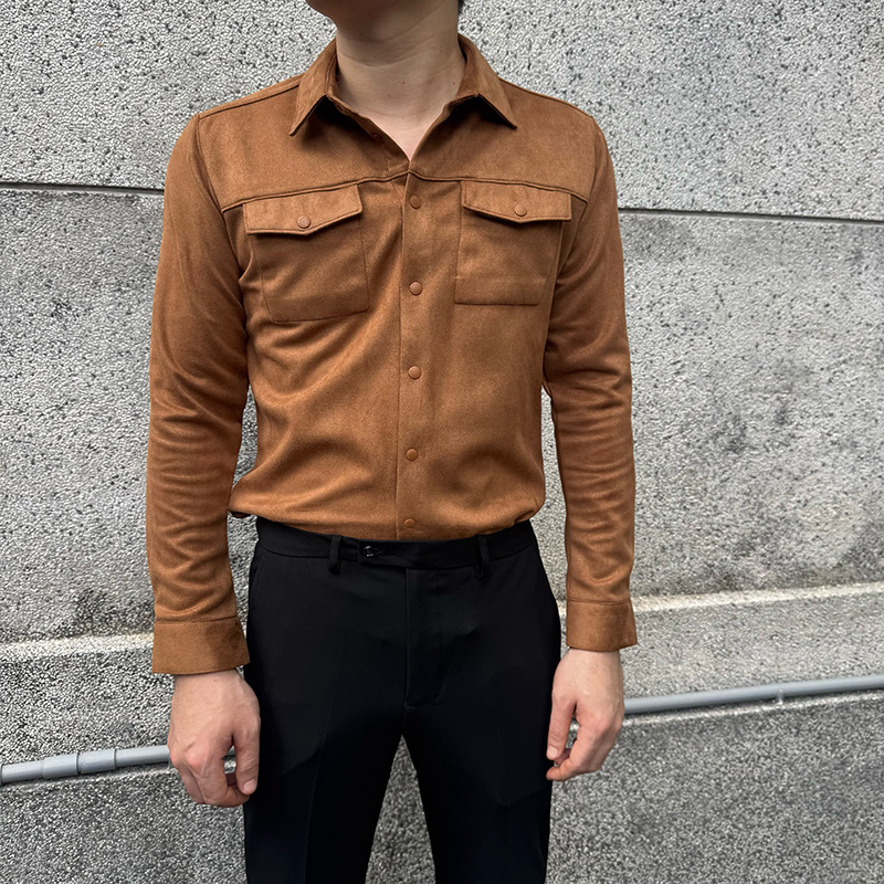 秋冬复古休闲长袖衬衫男