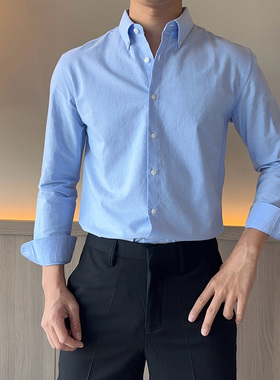 2025秋冬新款纯棉长袖衬衫男士修身免烫商务休闲韩版绅士风衬衣潮