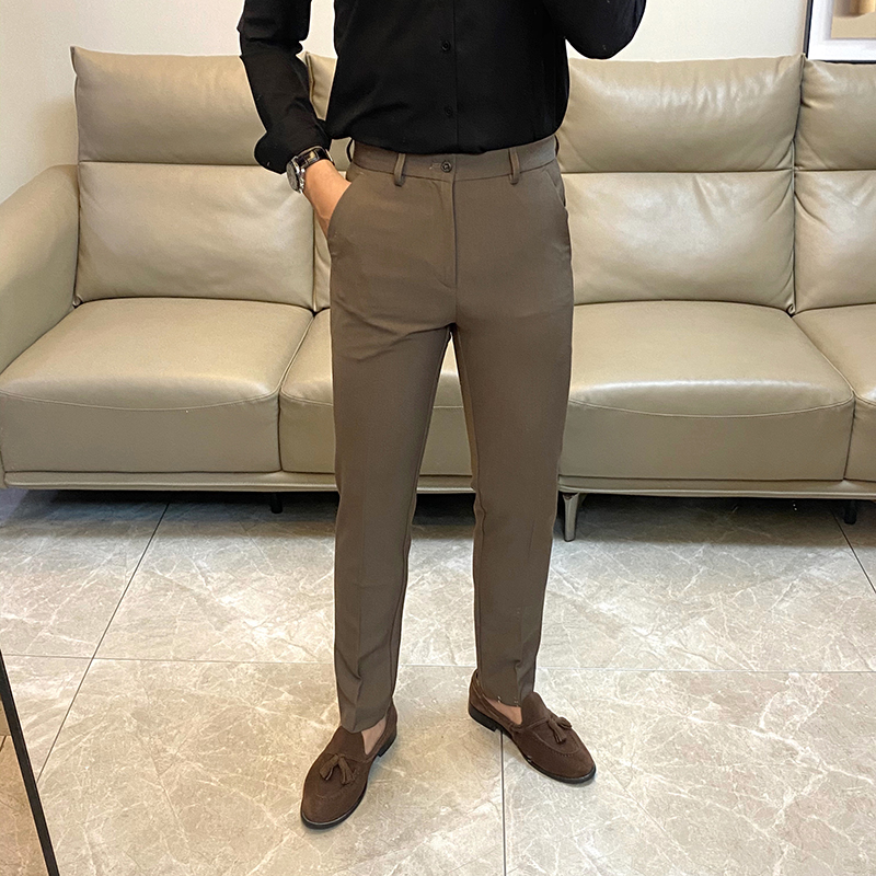 秋季新款英伦商务小脚西裤男修身韩版青年休闲免烫垂感西装长裤潮