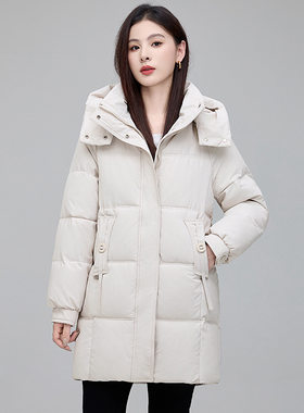 专柜2026新款羽绒服女中长款加厚国标90白鸭绒修身连帽外套潮