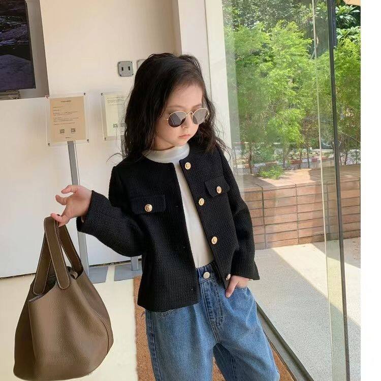 女童网红小香风外套2023秋装新款1女宝宝针织开衫3气质名媛上衣潮