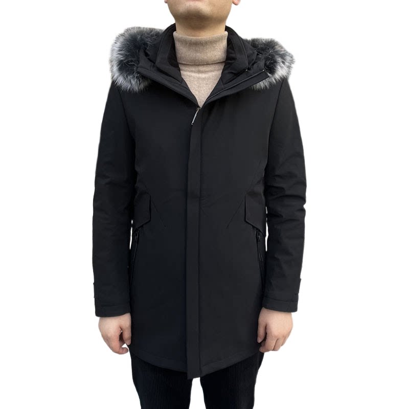 001066狐狸毛领+兔毛皮 冬季新款2025年男士中长款羽绒服保暖外套
